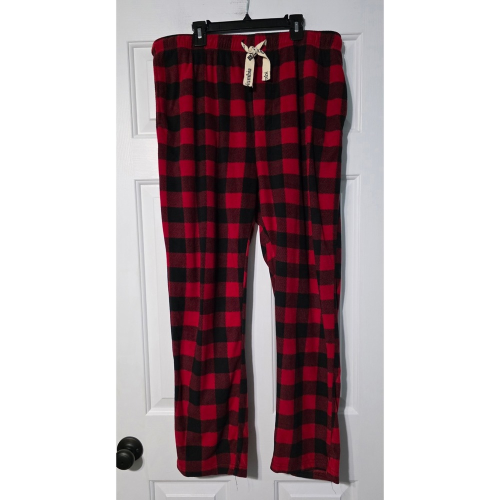 Columbia Mens Red Black Buffalo Plaid Fleece Pajama Lounge Pants Large